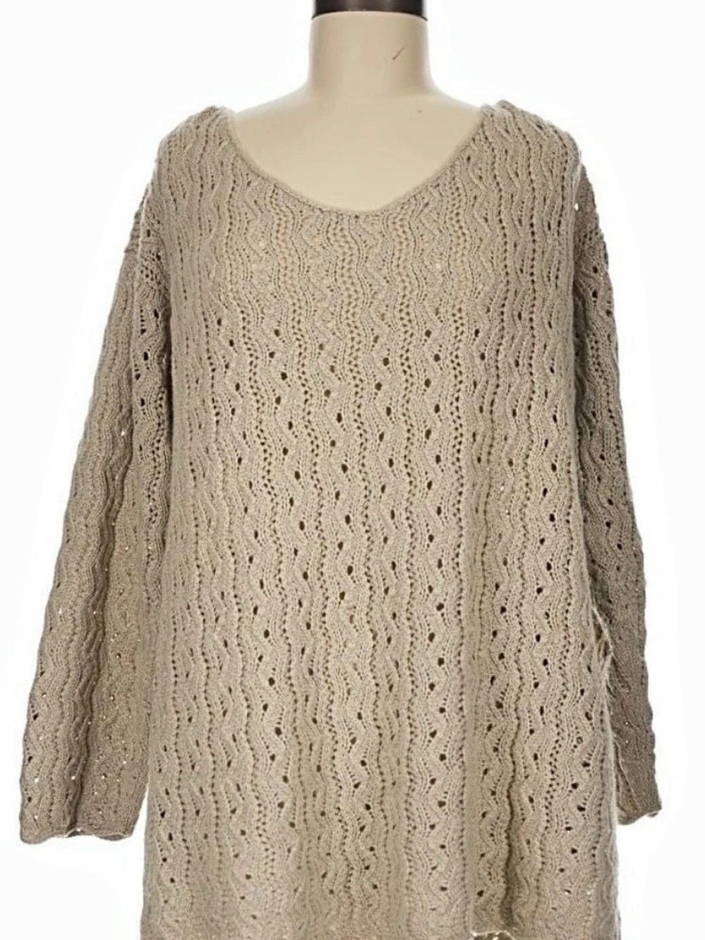 Silk and Cashmere Open Knit Scoop Neck Sweater in Cream